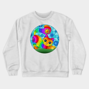 Adorable Kitty Stained Glass Design Pattern Crewneck Sweatshirt